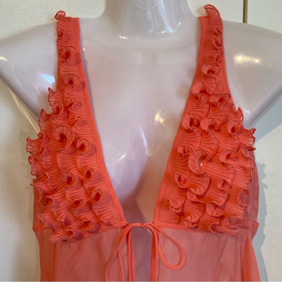 La Senza 2 Piece Sheer Coral Ruffle Chemise Sleep Set - Picture 7 of 16